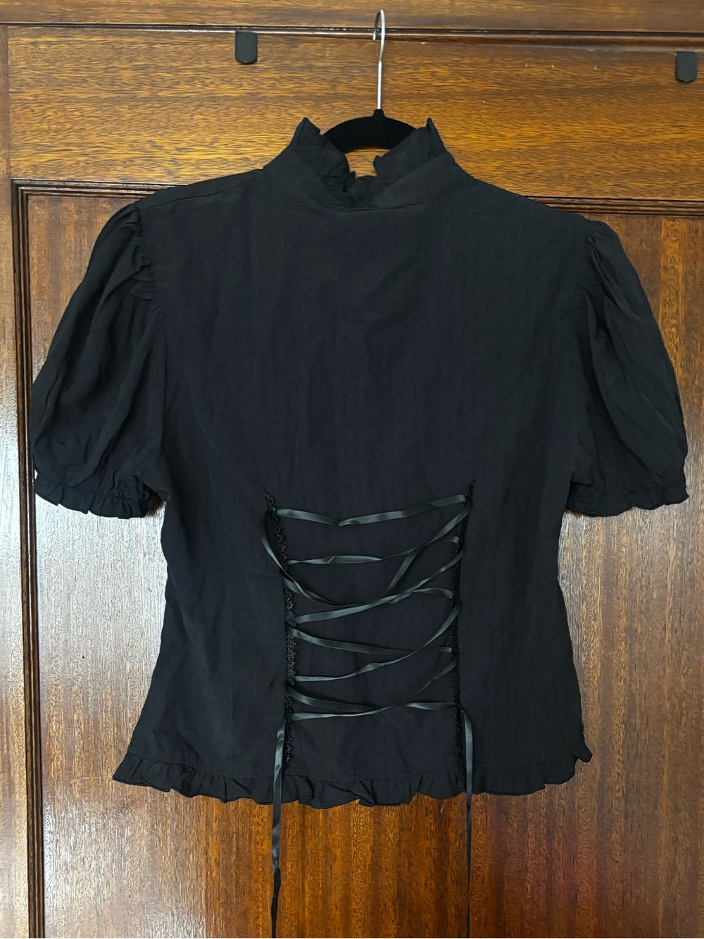 NWT Dark in Love Eleanor Black Blouse Ruffle Button Down Corset Lace Up Back - Picture 9 of 14